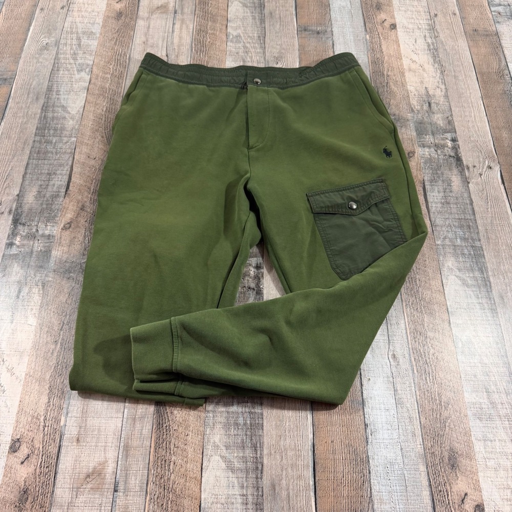 Polo Ralph Lauren Joggers Mens Large Olive Green Cargo Pocket Fleece Pants